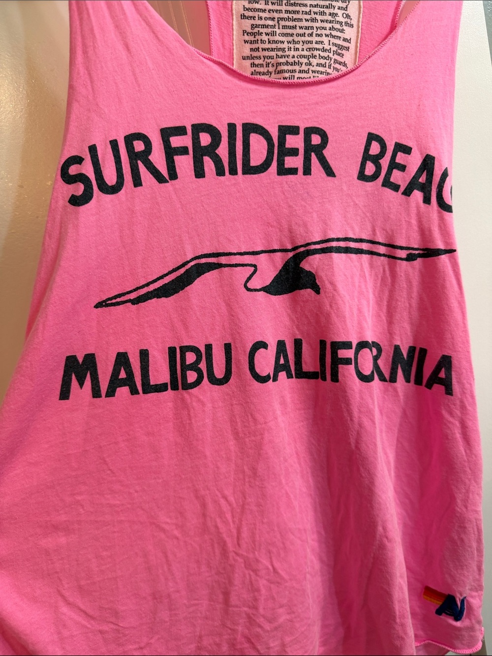 Aviator Nation Neon Pink Surfrider Beach Malibu California Muscle Tank small EUC - Picture 3 of 4